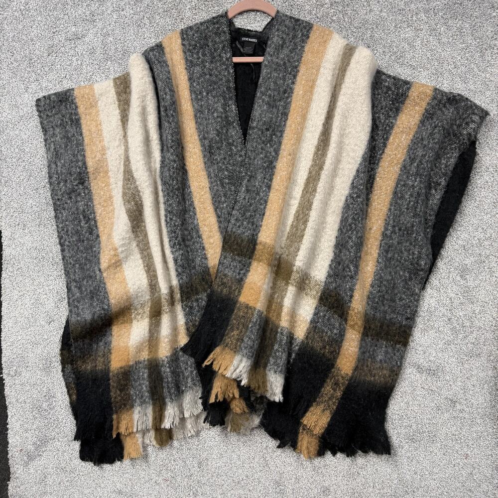 Steve Madden Poncho One Size Multicolor Striped Plaid Open Front Whimsigoth